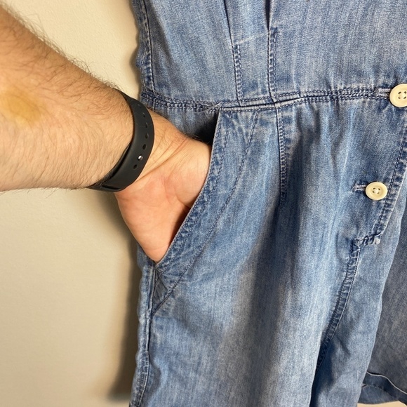 J. Crew Women's Denim Collared Romper Short Sleeve Size 0 Button Up Front - Picture 6 of 16